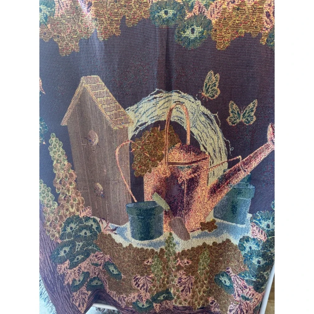 Tapestry Throw Blanket 48x60 Multicolor Garden Floral Birdhouse Gift for Mom
